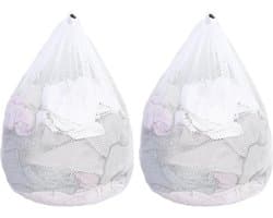 2 Pack Waszakken voor Wasmachine - Grote Mesh Waszakken met Trekoog - 60 x 80cm Extra Grote Waszakken voor Dekbedovertrek - Grote Kleding (Wit)