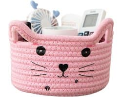 Opbergmand katoenweefsel voor kinderkamer - wasmand speelgoed opbergen - gevlochten katten design - opbergdoos handdoeken en dekens - praktisch en stijlvol opbergen in kinderkamer.