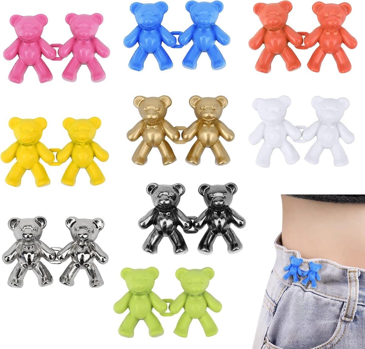 Jeansknopen pinnen – 9 paar verstelbare taille clips in 9 kleuren voor losse jeans en rokken — afbeelding 1