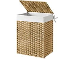 Handgeweven wasmand 90 L - synthetisch rotan - deksel en handvatten - opvouwbaar - afneembare waszak - natuurlijke kleur