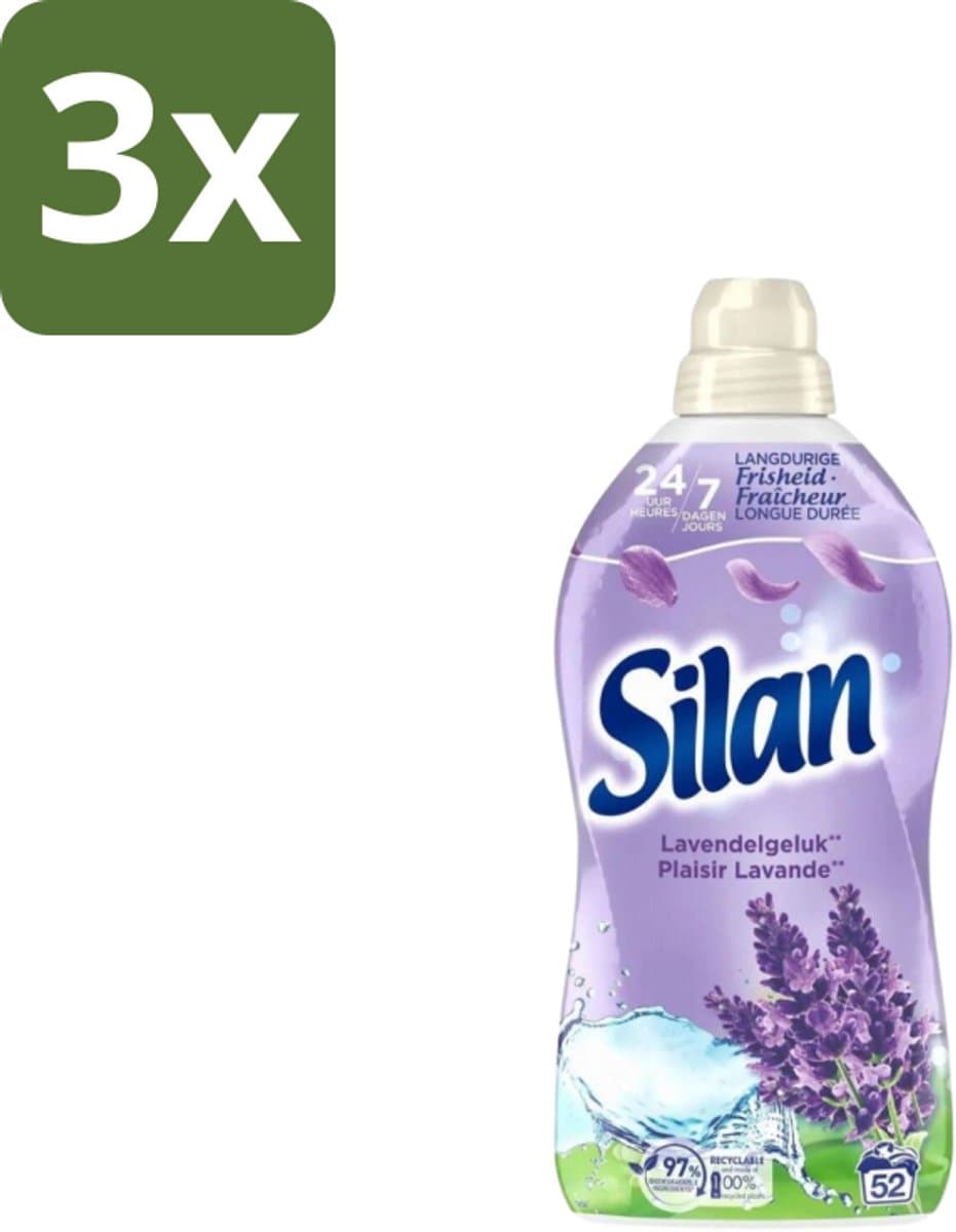 3 x Silan – Wasverzachter – Lavendelgeluk – 1144 ml - Wasverzachter - Wasverzachter Lavendel - Wasverzachter Voor Kleding - Wasverzachter Voor Textiel - Wasverzachter Voor Wasmachine — afbeelding 1