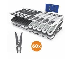 LaundrySpecialist Wasknijpers soft grip - Grijs/wit - 60 stuks - extra lang en stevig - Gemaakt van 85% gerecycled materiaal - wasknijpers plastic - wasknijpers kunststof - knijpers plastic - Made in EU — afbeelding 1