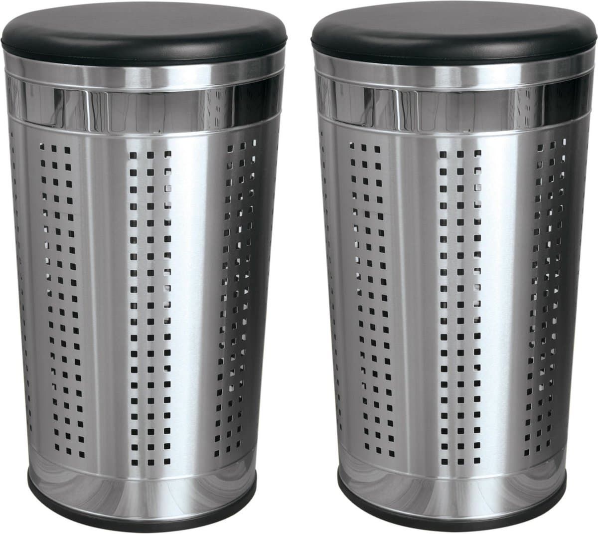 MSV Wasmand Dubai- 2x - rvs metaal - zwarte deksel - 46 liter compartiment - 35 x 60 cm — afbeelding 1