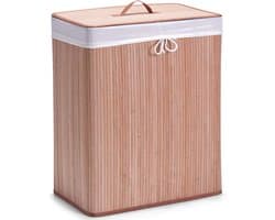 Luxe dubbele bruine wasmand van bamboe hout 52 x 32 x 63 cm - Huishouding/huishouden - Schoonmaakartikelen - Was sorteren/verzamen - Wasgoedmanden/wasmanden - Dubbele wasmanden