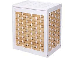 Wasmand MCW-G37, wasverzamelaar wassorteerder wasbox, massief houten shabby-look rieten 61x51x35cm ~ wit