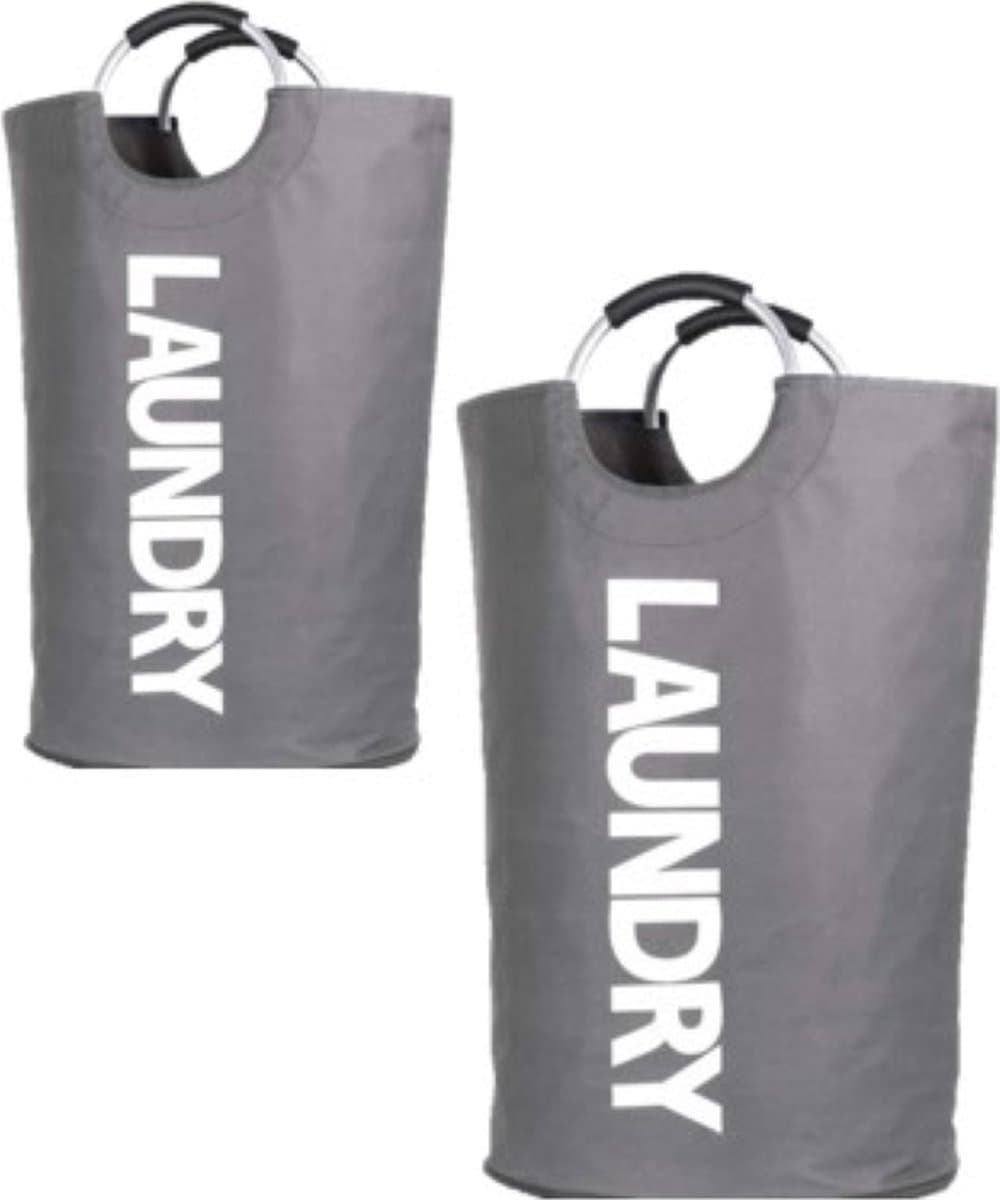 wasmanden set-Set van 2 Wasmanden – Opvouwbaar – 82L – Oxford Waszak met Aluminium Handvat – 38x24x72 cm – Grijs — afbeelding 1