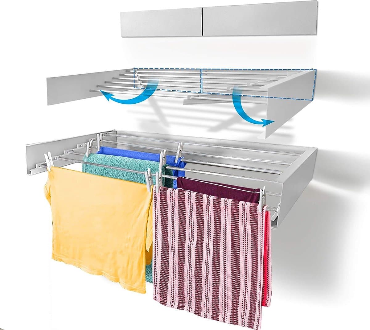 Wanddroogrek Intrekbare - Step Up Airer - Droogrek voor kleding - Binnen of buiten - Ruimtebesparend - Compact ontwerp - 25 kg capaciteit - 6 m lijn Wanddroogrek — afbeelding 1