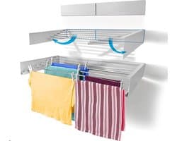 Wanddroogrek Intrekbare - Step Up Airer - Droogrek voor kleding - Binnen of buiten - Ruimtebesparend - Compact ontwerp - 25 kg capaciteit - 6 m lijn Wanddroogrek