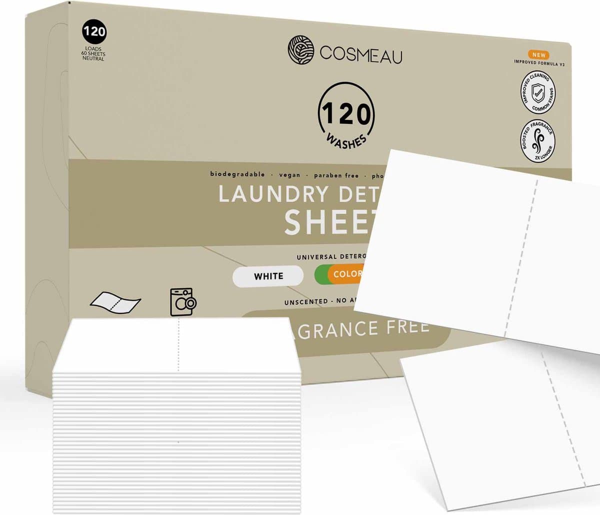 Cosmeau Wasmiddeldoekjes 120 Wasbeurten Geurvrij Wasstrips - G5 - Wasmiddel - Geurloos Parfumvrij - Wasvellen - Wasdoekjes - Detergent Sheets — afbeelding 1