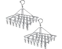 Droogcarrousel x2 -RVS Droogrek buiten met 30 Knijpers - Hangend Droogrek - Wasrek voor Binnen en Buiten- Camping Droogrek -Droogmolen voor sokken - Metalen Wasrek met Wasknijpers -Droogmolen Buiten-Extra Stevig