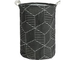 QUVIO Wasmand met handvaten - Waszak met 1 compartiment - Wassorteerder - Wasmanden - Wasbox - Opbergmand - Opbergmand kinderkamer - Speelgoedmand - Opvouwbaar - Hexagon patroon - 43 L - Jute - 33 x 33 x 40 cm (lxbxh) - Zwart en wit