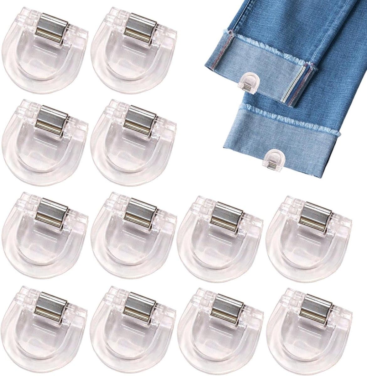 12 Stucks Broekklem - broekclip - Multifunctionele bevestigingsclip - antislip verstelbare klem - voor vrouwen - Praktische ontwerpfunctie - verbetering van de kledingpasvorm - mannen vrouwen jongens tieners - transparant — afbeelding 1
