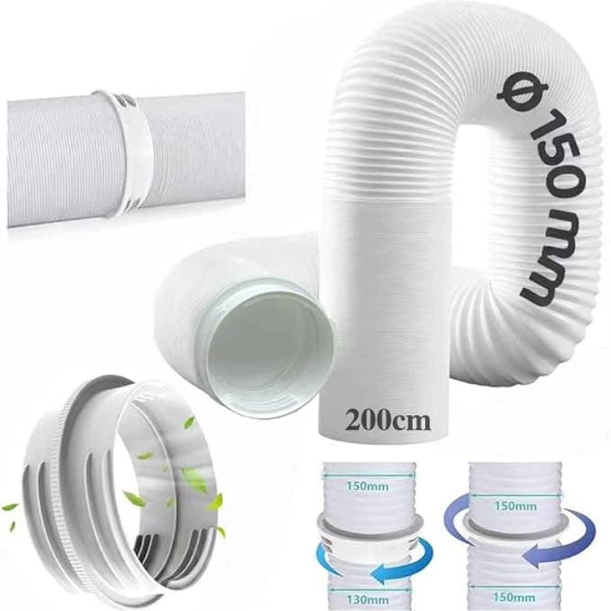 Airconditioningslang Verlenging 2 Meter – Ø 150 mm Binnen / 150 mm Buiten – Inclusief Adapter – Afvoerslang voor Mobiele Airco – Flexibele Airco Afvoerslang — afbeelding 1