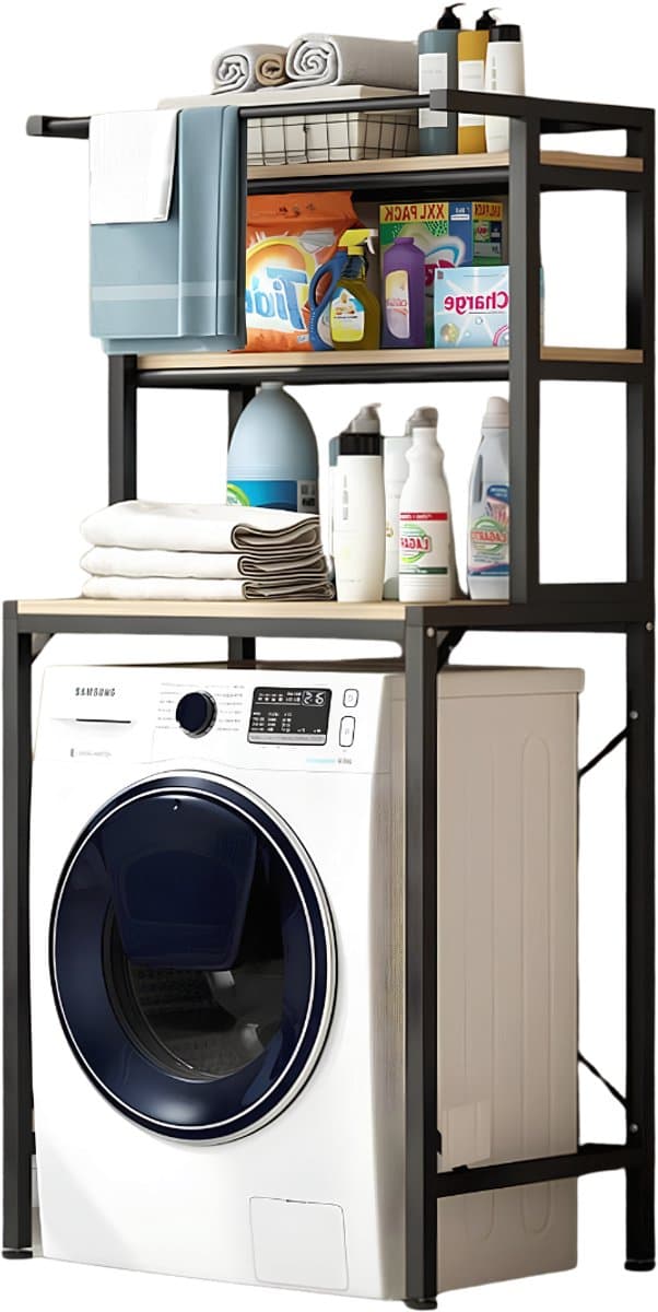 TYR® Wasmachine Rek - 3 Planken - Wasmachinehouder Voor de Badkamer - Badkamerplanken - Zwart - 69cm x 60cm x 177cm — afbeelding 1