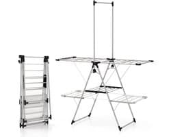 Opvouwbaar Kledingrek - Droogtoren Staande Droger - Kleding Drogen - Verstelbare Meeuwvleugels - 138x63x182cm - Zilver