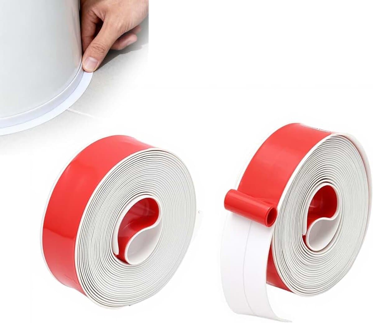 2 rollen siliconen afdichting voor badkamer, 3,2 m x 2,2 cm, zachte plint, zelfklevend, van pvc, schimmelbestendig, douchestrip voor badkuipen, wastafels en keuken — afbeelding 1