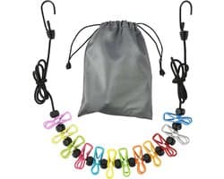 Reiswaslijn met 12 clips, elastische reislijn, draagbare waslijn voor op reis, ideaal voor outdoor, vakantie, camper (kleur)