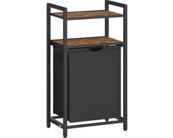Wasmand, vuile wasmand, opslag 1 vak, 1 afneembare zak van Oxford-stof, 2 planken, metalen frame, 65 l, rustiek bruin en zwart BLH212B01