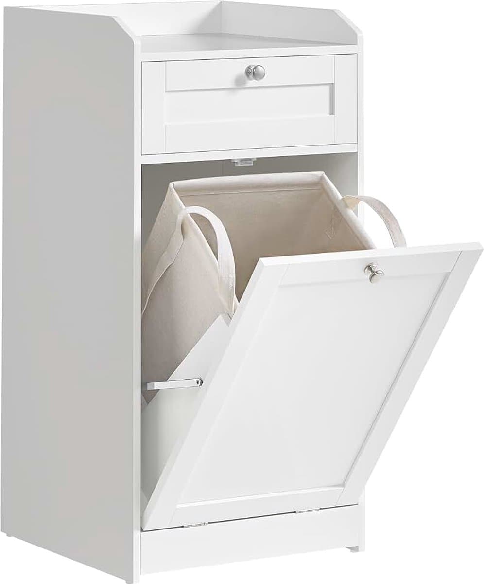 Badkamermeubel, wasmand, opbergkast, met afneembare binnenzak met handgrepen, 1 lade en 1 wasmand, 40 x 40 x 80,2 cm, wolkenwit BBC741W01 — afbeelding 1