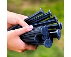SnelShoppen - Ground Anchors voor Plastic Tuinrand, 50 Stuks, Gerecycled Plastic Grondankers, Stevige Extra Sterke Grondspijkers 18 cm, Zwart voor Tui