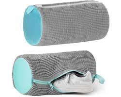 SnelShoppen - Pack van 2 Waszakken voor Schoenen - Wasmachine Bestendig met Rits - Herbruikbaar voor Sportschoenen en Canvas Schoenen - Grijs