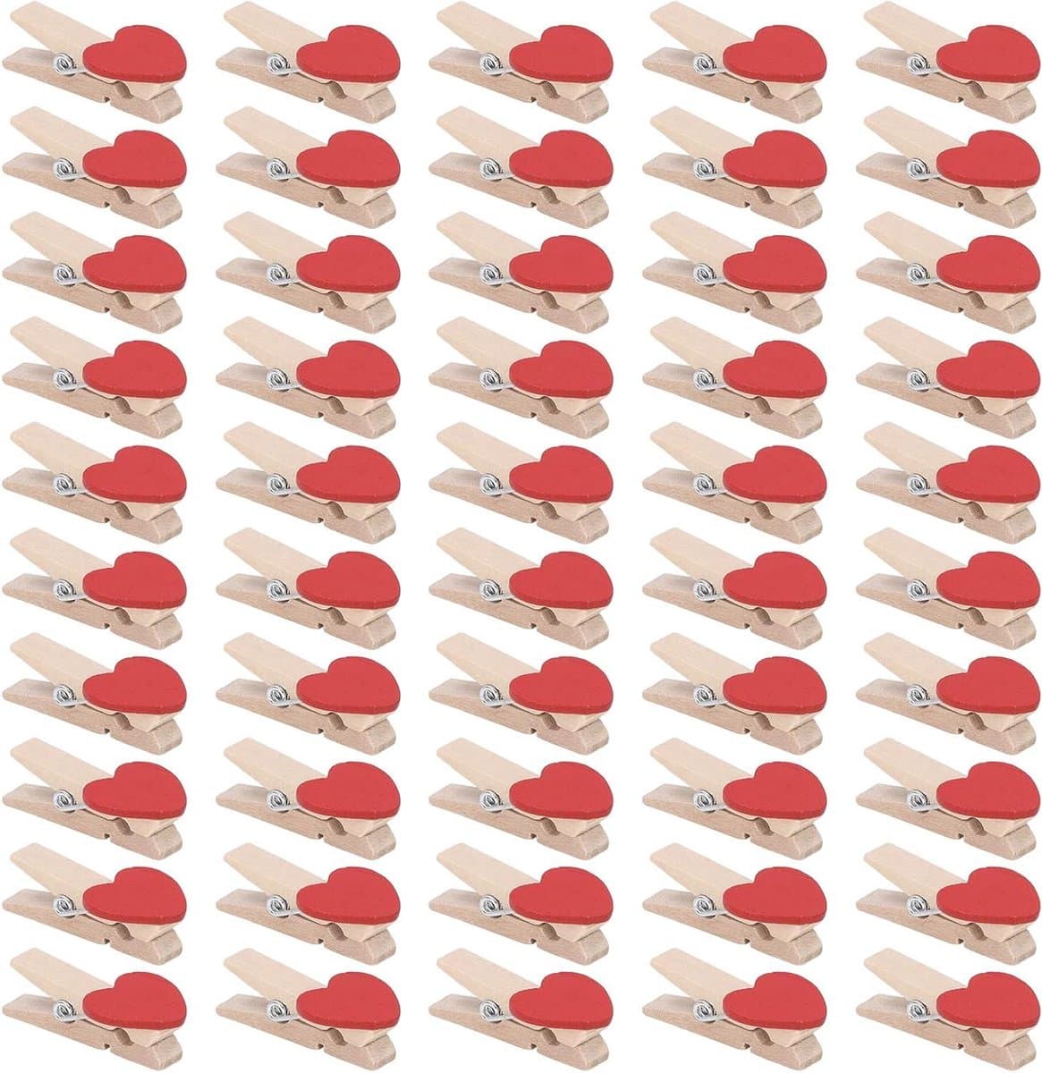 Houten Clips Hart - Wasknijpers Mini Clips - Foto's Ophangen - Rood Hart Accent - 50 stuks - Rood — afbeelding 1