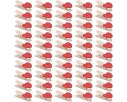 Houten Clips Hart - Wasknijpers Mini Clips - Foto's Ophangen - Rood Hart Accent - 50 stuks - Rood