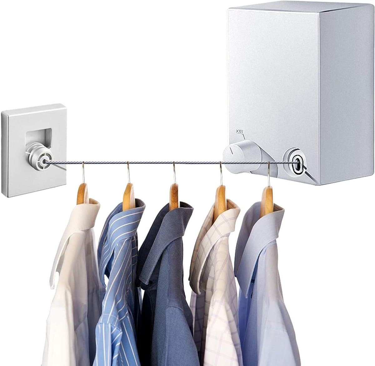 Intrekbare Waslijn - Uitschuifbare Kledinglijn - Kleding Drogen - Roestvrij Staal 304 - 4.2 Meter - Zilver — afbeelding 1