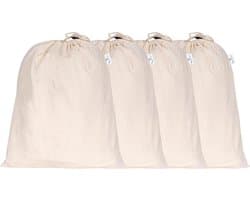 Linnen Opbergzakken - Trekkoord Zakken - Voedsel Bewaren - Ademend Materiaal - 4 Stuks 13x15 - Beige
