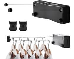 Intrekbare Waslijn - Wand Waslijn - Kleding Drogen - Dubbele Rvs Kabel - 52 Meter - Zwart