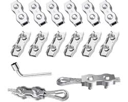 SnelShoppen - Duplex Clamp Cable Connectors 12 Stuks Kabelklem voor Stalen Kabel Waslijn Canopy Bevestiging, Roestvrijstaal, Sterke Klemkracht, Duurza