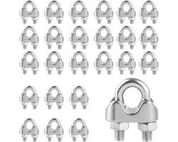 SnelShoppen - 30 Stuks Kabel Klemmen 5 mm RVS Draad Klemmen 304 Roestvrij Staal Kabel Klemmen M5 Beugels voor Draad, Kabel, Waslijn, Tent