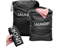 SnelShoppen - 2 Stuks Waterdichte Waszakken, Vouwbare Waszak voor Vuile Kleding, 60x45cm en 55x35cm, Ideaal voor Thuis, Reis en Vakantie, Zwart
