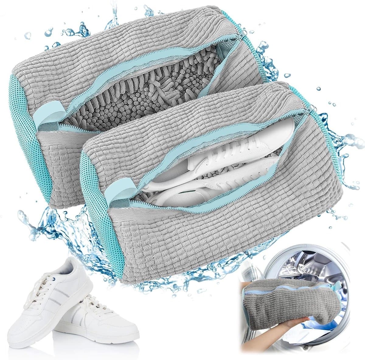 Schoenwaszak Set van 2 - Waszak voor de Wasmachine, Anti-Deformatie, Ideaal voor Sneakers en Sportschoenen, Netstructuur met Ritssluiting — afbeelding 1