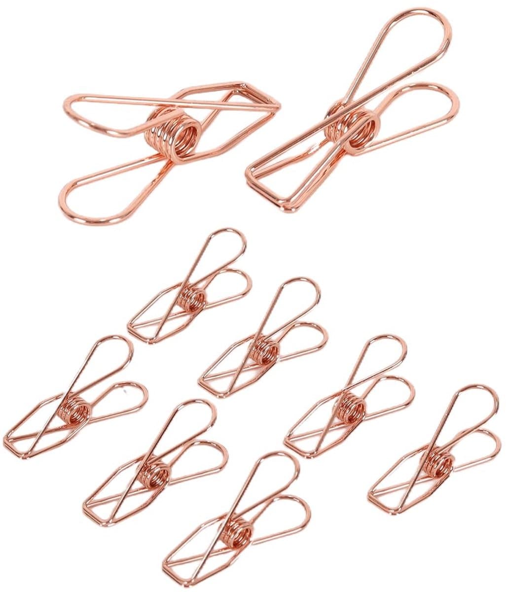 Dailygoods - 50 stuks stalen draadklemmen, 32 mm multifunctionele pinnen voor kleding, rekeningen, papier, kantoorbenodigdheden, keuken, kamperen (roségoud) — afbeelding 1