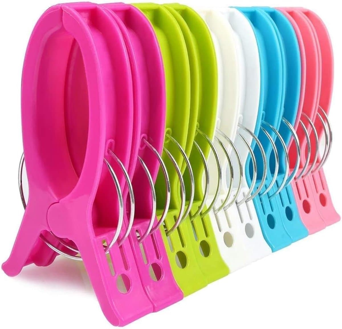 10 stuks extra grote strandhanddoekclips badhanddoekharingen sterke winddichte strandhanddoekharingen met heldere kleur kunststof wasknijpers clips voor ligbedden, ligstoelen, zwembadstoelen, wasgoed en meer — afbeelding 1