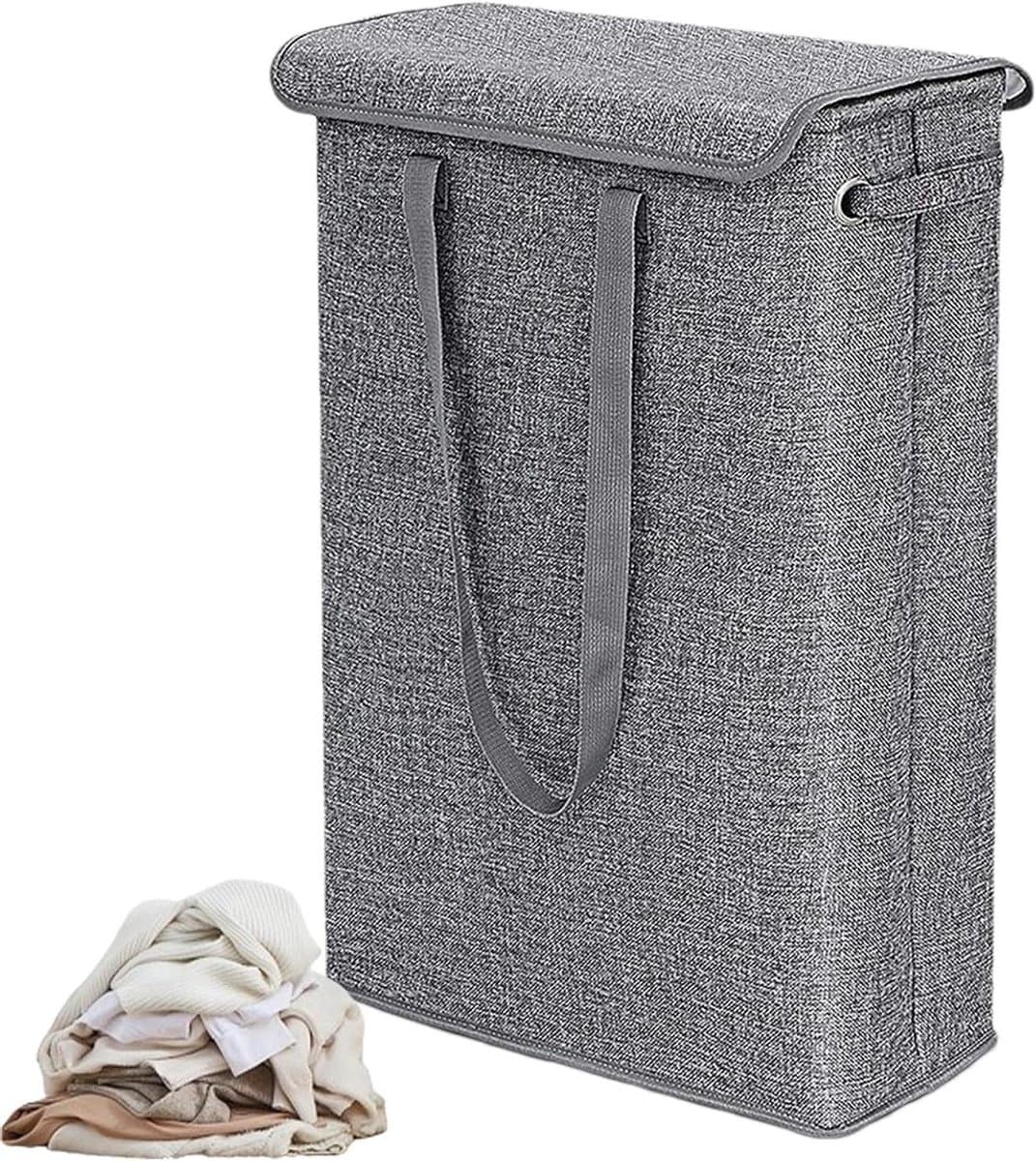 Wasmand met Deksel - Vuilnisbak Organizer - Kleding Opbergen - Verstevigde Bodem - 60 cm Hoog - Grijs — afbeelding 1