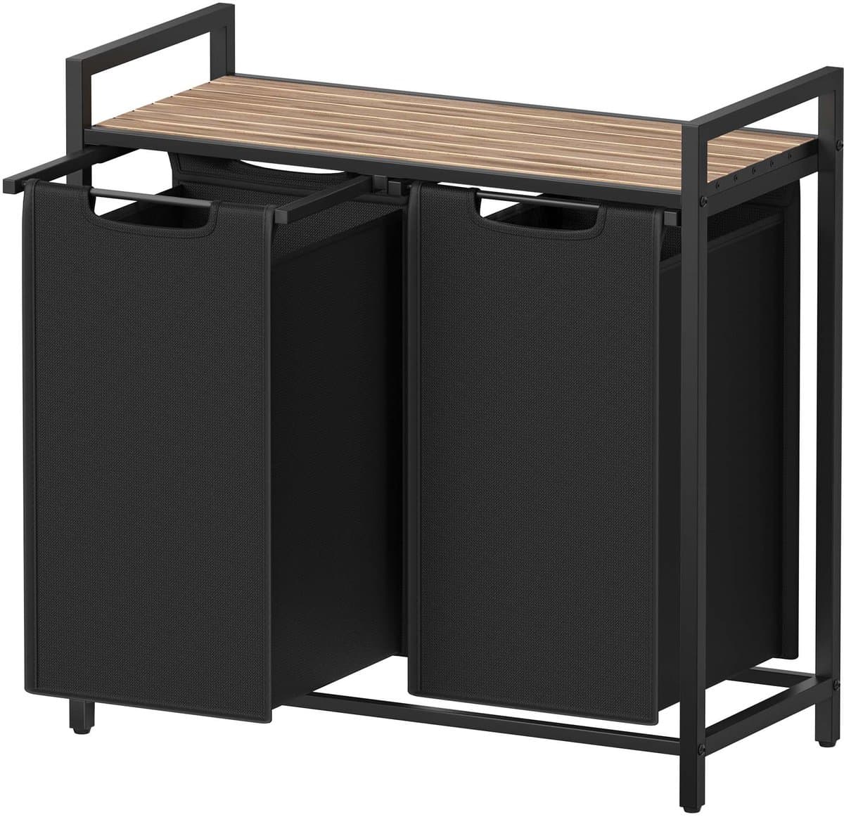 Wasmand met 2 vakken Wasgoed sorteerbak 73 x 33 x 72 cm zwart 2x46L grote capaciteit met verstelbare voetjes uittrekbare en afneembare waszakken en opbergrek Stevig metalen frame Geschikt voor wasruimte badkamer en slaapkamer — afbeelding 1
