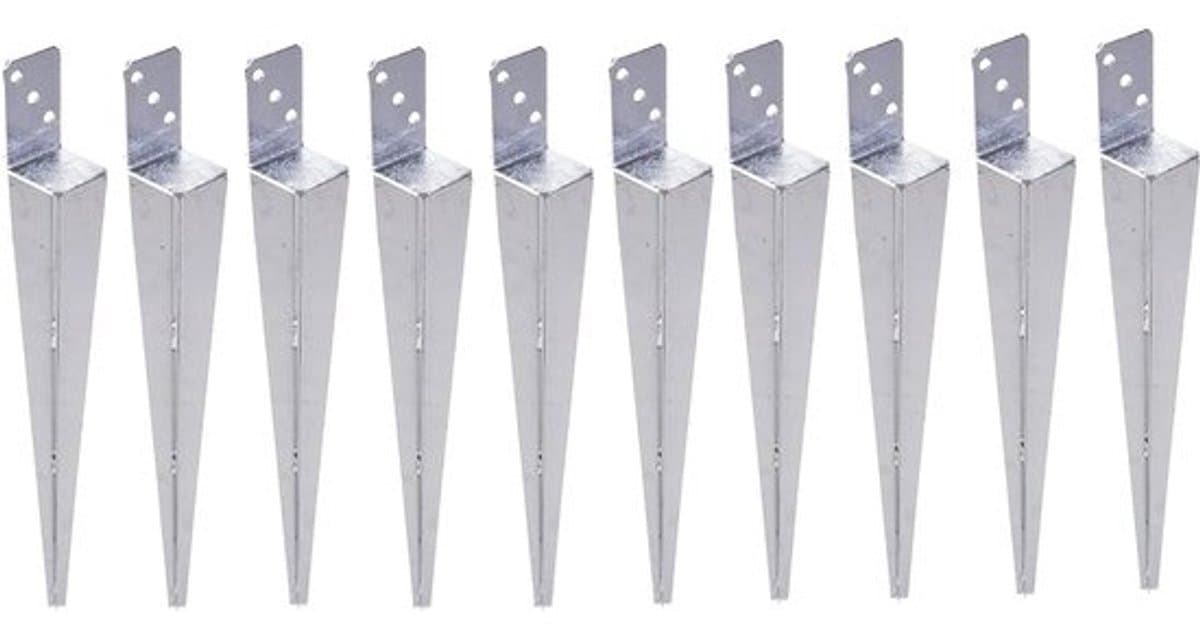 Aqbau® Set van 10 grondhulzen, paaldragers om in te slaan, L inslaghuls, thermisch verzinkt, bodemhulzen voor houten palen, inslaghuls l vorm 60 x 600 mm — afbeelding 1