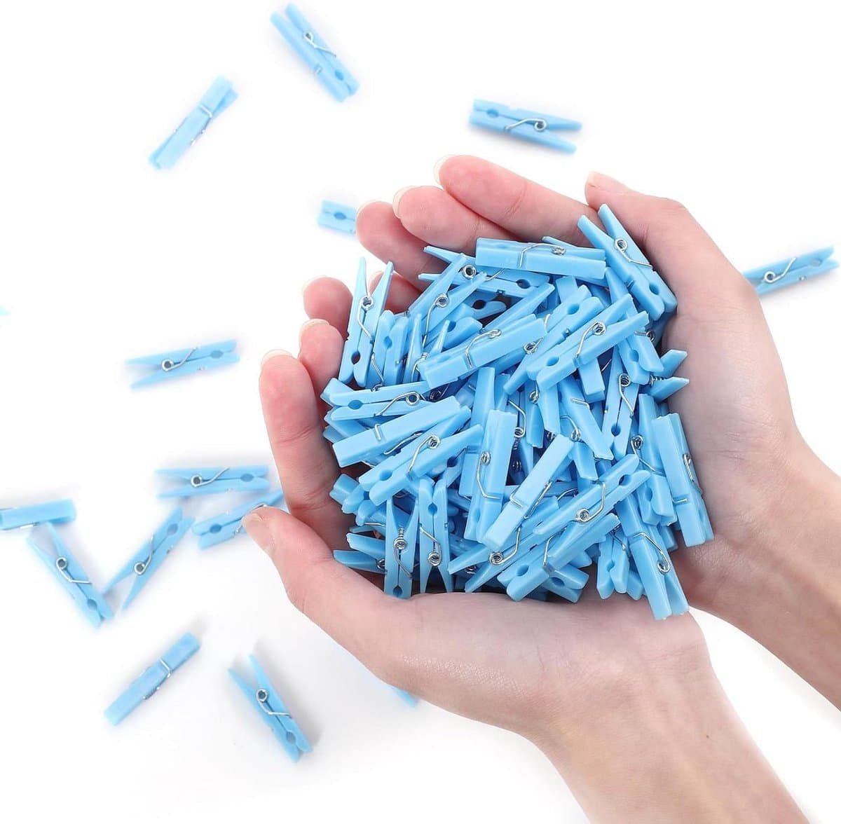 Kunststof Wasknijpers - Mini Clips - Feestdecoratie - Roestvrijstalen veer - 100 stuks - Blauw — afbeelding 1