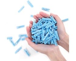 Kunststof Wasknijpers - Mini Clips - Feestdecoratie - Roestvrijstalen veer - 100 stuks - Blauw