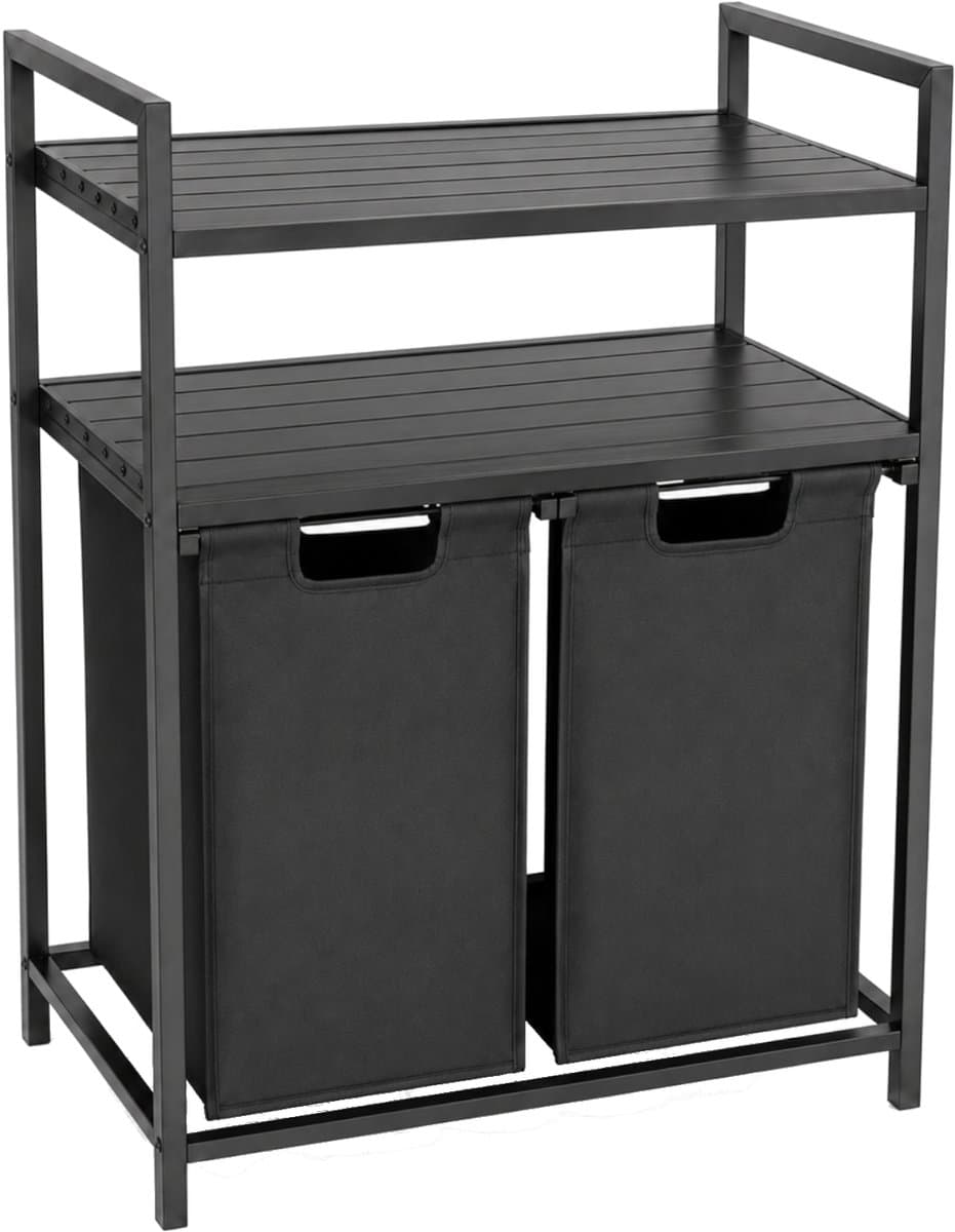 Begryf Wasmand met 2 vakken - metaal - zwart- 2 planken - 73 x 33 x 91 cm - 92l — afbeelding 1