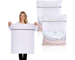Grote Wasnetten voor Wasmachine, 60x80cm Herbruikbare Waszak met Rits voor Kleding, Shirts, Truien en Broeken (XXL, Wit)