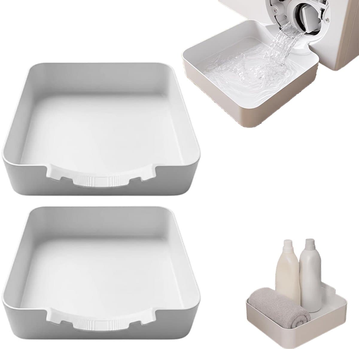 2 stuks - Lekbak - Lekbak wasmachine afvoer - Wasmachine afvoer bakje - 17,8 ×17,8cm - Wit - voor restwater frontlader, ook bruikbaar als opbergbak in badkamer en wasruimte — afbeelding 1