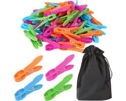 Wasclips Set van 60 Stuks - Duurzame Plastic Kledingclips - Sterk en Windbestendig - Zachte Afwerking Voor Kleding, Papier en Meer