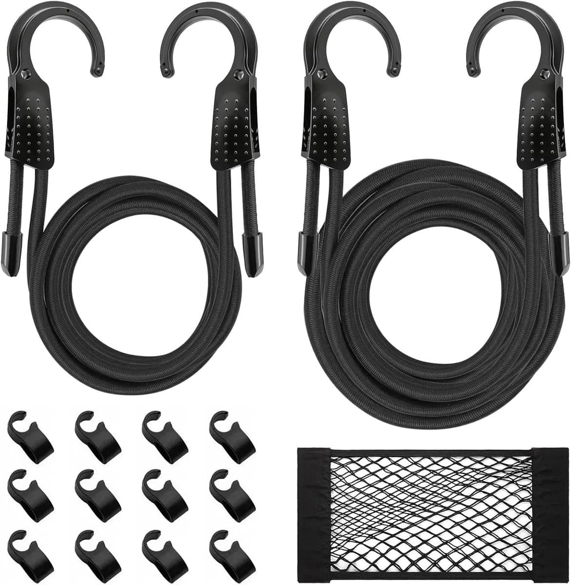 SnelShoppen - Pack van 2 Tension Rubber Hooks 1.5/3 m Elastische Expander met Dubbele Haak voor Zonnezeil, Fiets, Dekzeil en Waslijn met Winddichte Ge — afbeelding 1