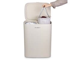 Jubbly® - Wasmand - Wassorteerder - Wasmand met Deksel - Wasmand 2 vakken - Wasmand opvouwbaar - Wasbox - 50 Liter - Beige - The Splitsmart