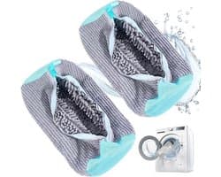 2 x Dikke Waszakken voor Wasmachine, Grijs, Herbruikbaar, Anti-deformatie, 360° Reiniging, Verborgen Rits, Geschikt voor Sportschoenen en Kleding