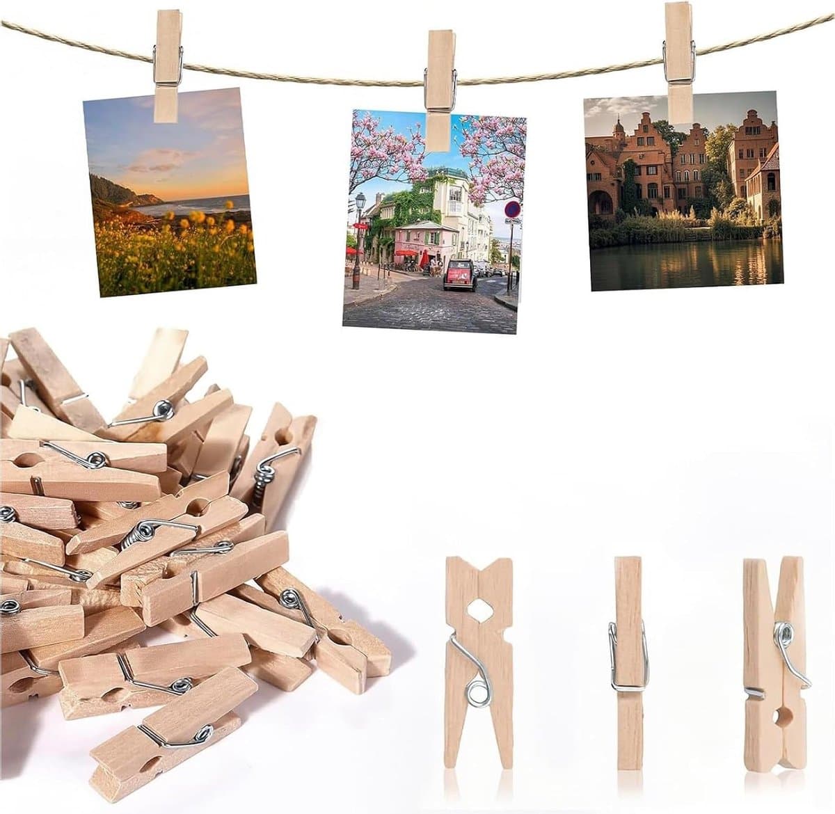 Houten Mini Clips - Kleine Knijpers - Decoratie Foto's - Stevig Natuurhout - 200 Stuks - Bruin — afbeelding 1