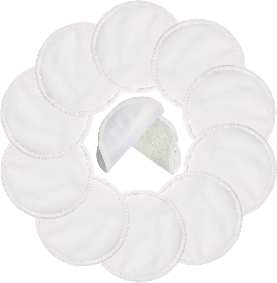 SnelShoppen - Herbruikbare Katoenen Borstvoeding Pads (10 Stuks) - Wasbare en Absorberende Borstvoedingspads met Waszak - Ø 12 cm - Milieuvriendelijk — afbeelding 1